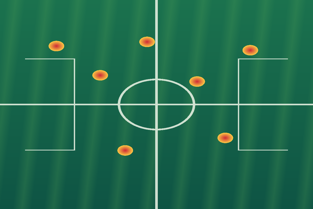 Illustrated football pitch with route markers